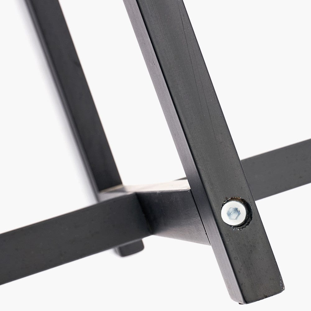 Whitby Matt Black Wood Tapered 4 Post Floor Lamp Base with Lino 45cm Black Self Lined Linen Cylinder Lampshade.