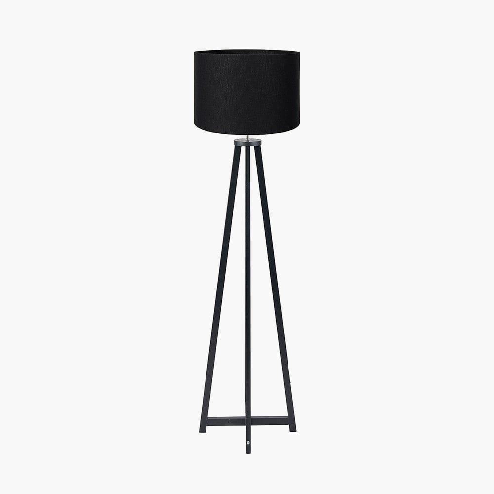 Whitby Matt Black Wood Tapered 4 Post Floor Lamp Base with Lino 45cm Black Self Lined Linen Cylinder Lampshade.
