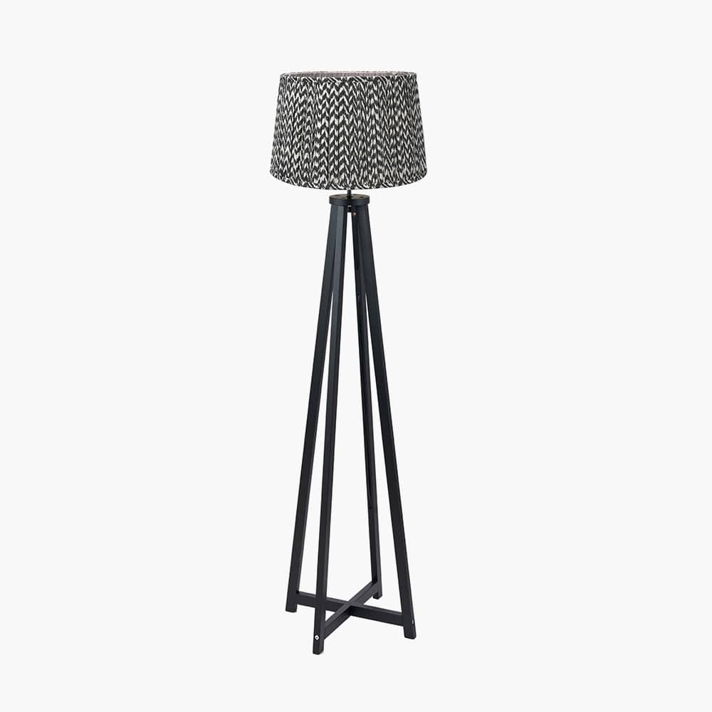 Whitby Matt Black Wood Tapered 4 Post Floor Lamp Base with Vienna 45cm Black Chevron Mushroom Pleat Lampshade.