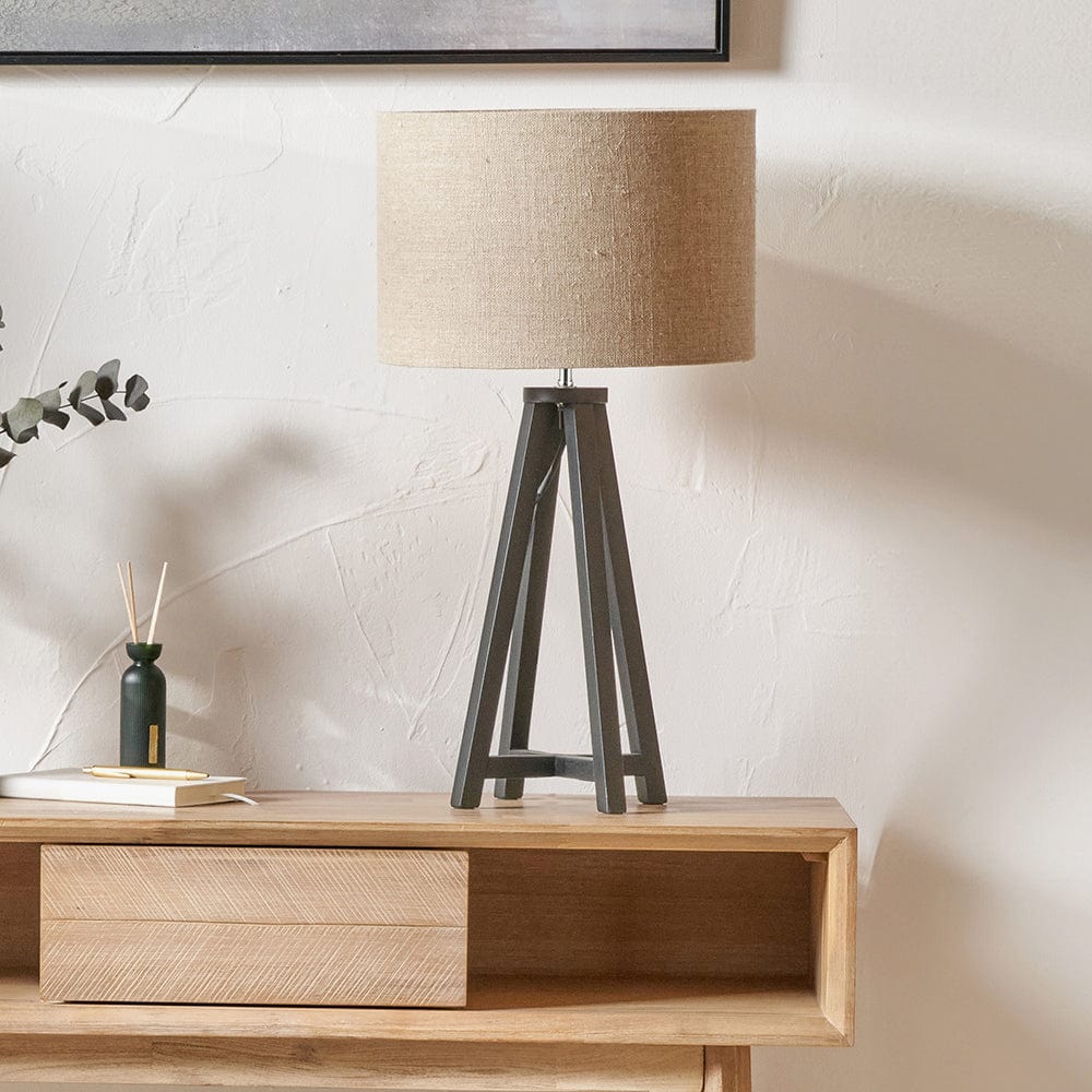 Whitby Matt Black Wood Tapered 4 Post Table Lamp - Base Only.