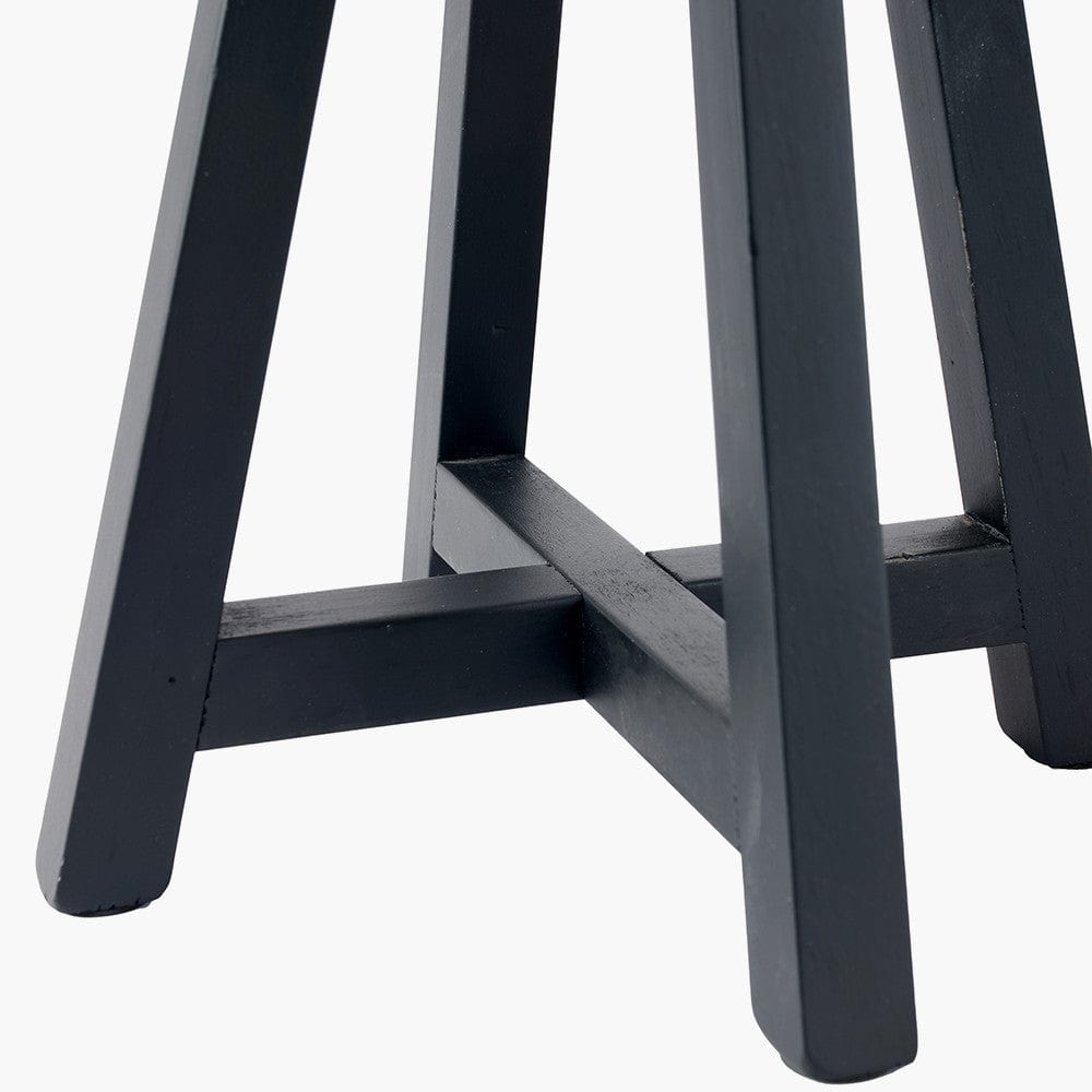 Whitby Matt Black Wood Tapered 4 Post Table Lamp Base with Lino 35cm Black Self Lined Linen Cylinder Lampshade.