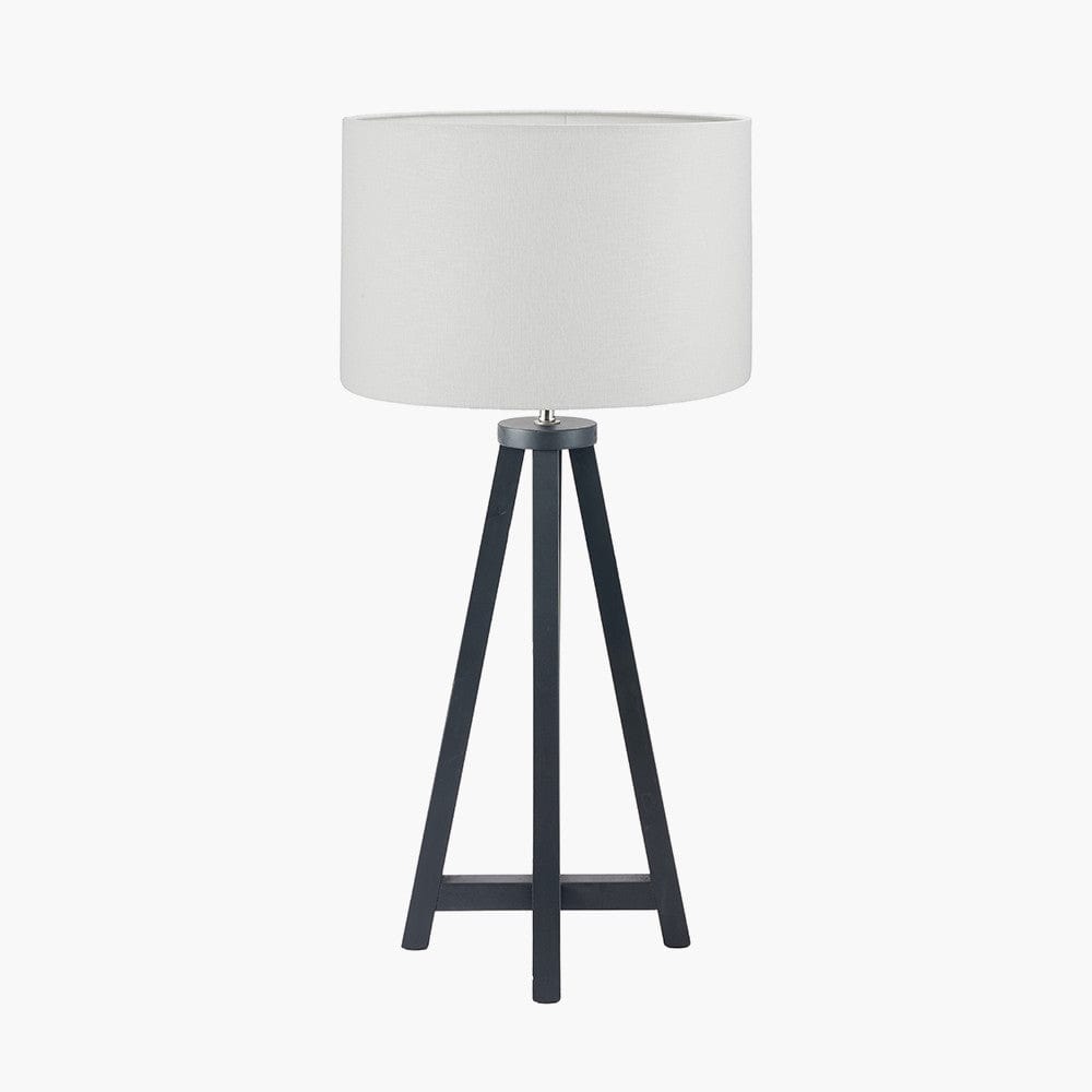 Whitby Matt Black Wood Tapered 4 Post Table Lamp Base with Lino 35cm White Self Lined Linen Cylinder Lampshade.