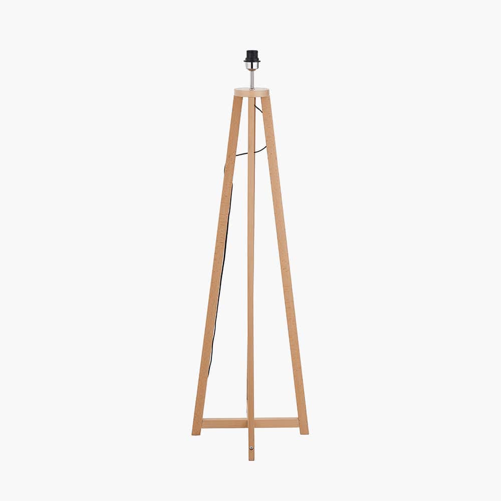 Whitby Natural Wood Tapered 4 Post Floor Lamp Base with Edward 45cm Natural Linen Cylinder Lampshade.