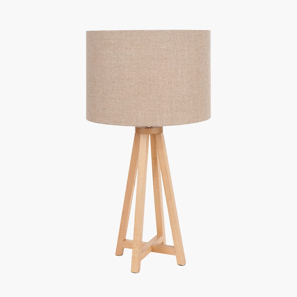 Whitby Natural Wood Tapered 4 Post Table Lamp Base with Edward 35cm Natural Linen Cylinder Lampshade.