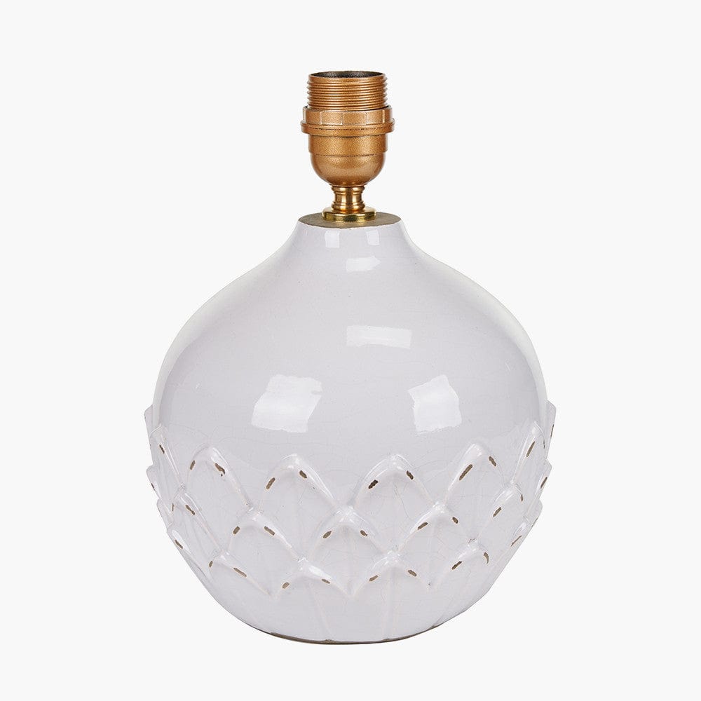 Willow White Leaf Detail Smal Stoneware Table Lamp - Base Only.