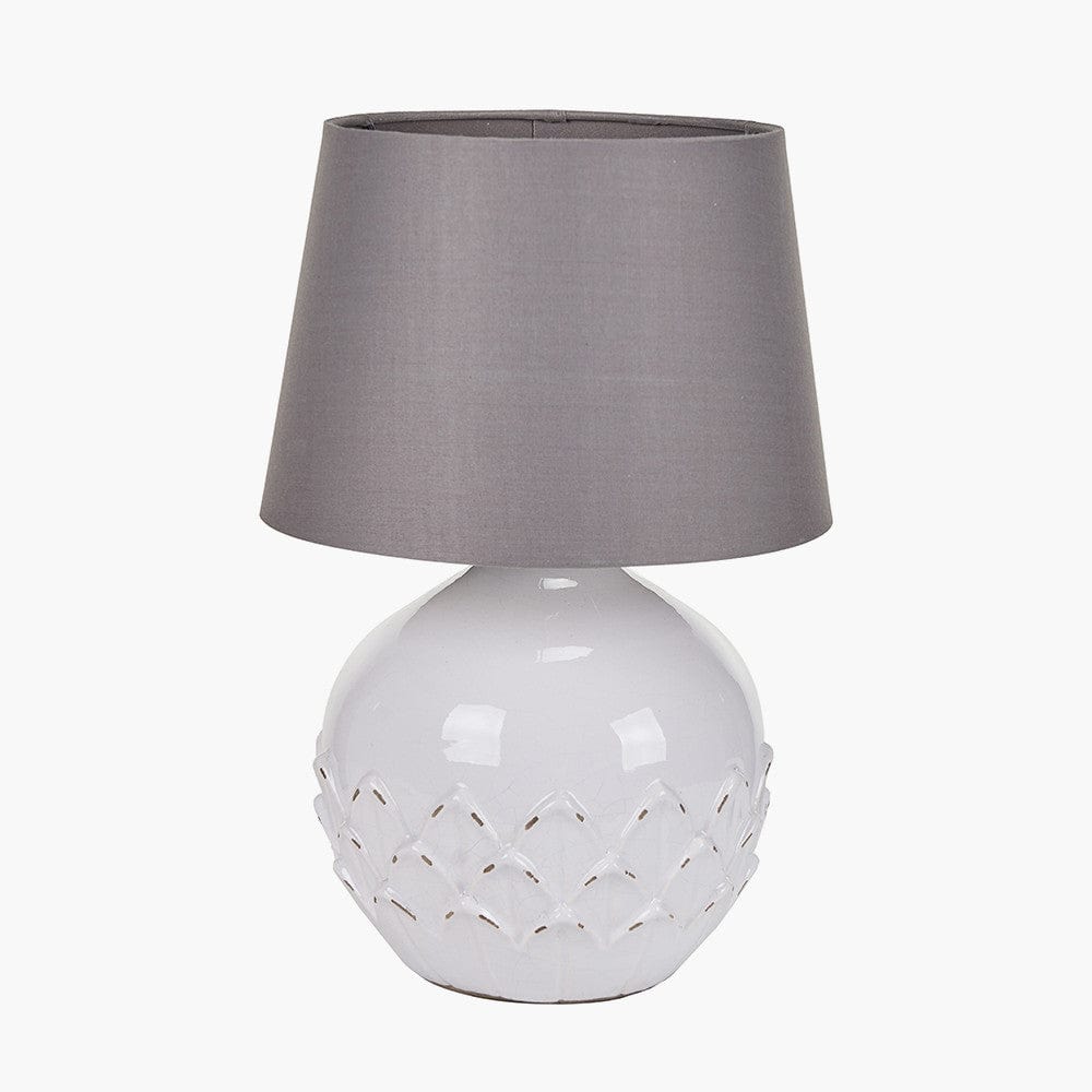 Willow White Leaf Detail Smal Stoneware Table Lamp - Base Only.