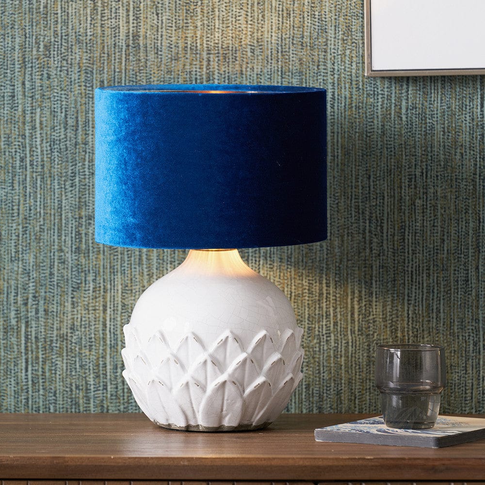 Willow White Leaf Detail Smal Stoneware Table Lamp - Base Only.