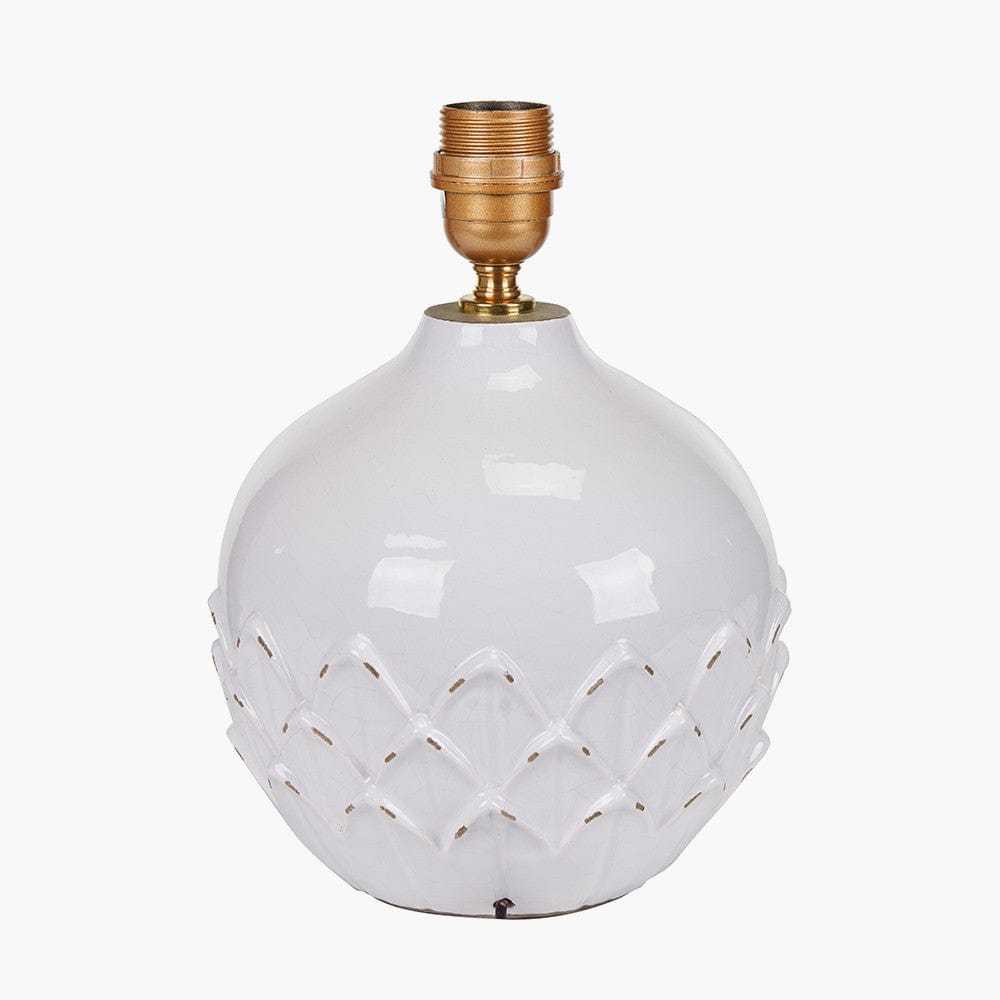 Willow White Leaf Detail Smal Stoneware Table Lamp - Base Only.