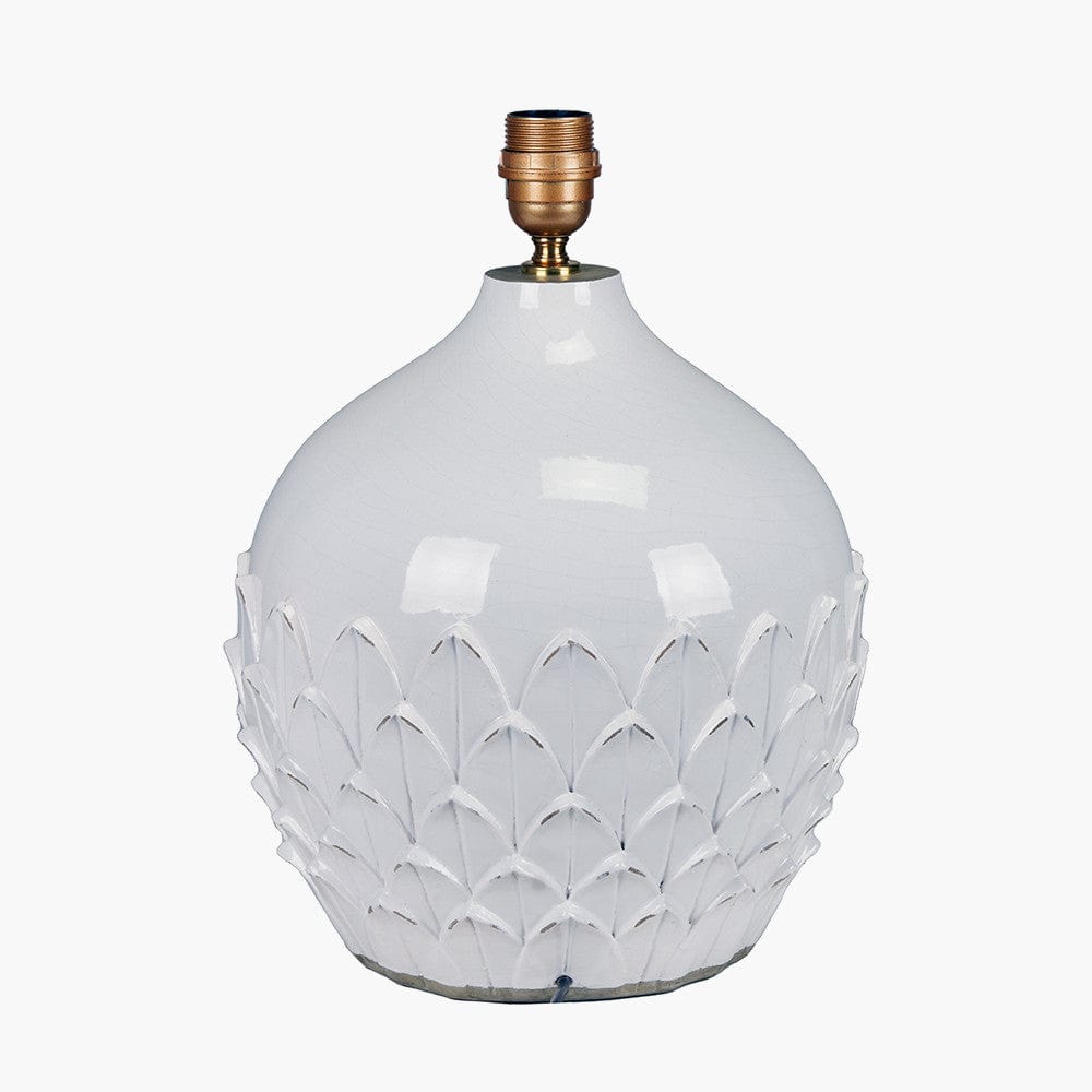 Willow White Leaf Detail Stoneware Table Lamp - Base Only.