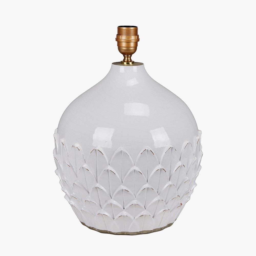 Willow White Leaf Detail Stoneware Table Lamp - Base Only.