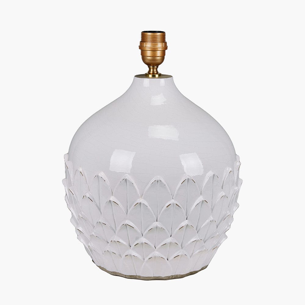 Willow White Leaf Detail Stoneware Table Lamp - Base Only.