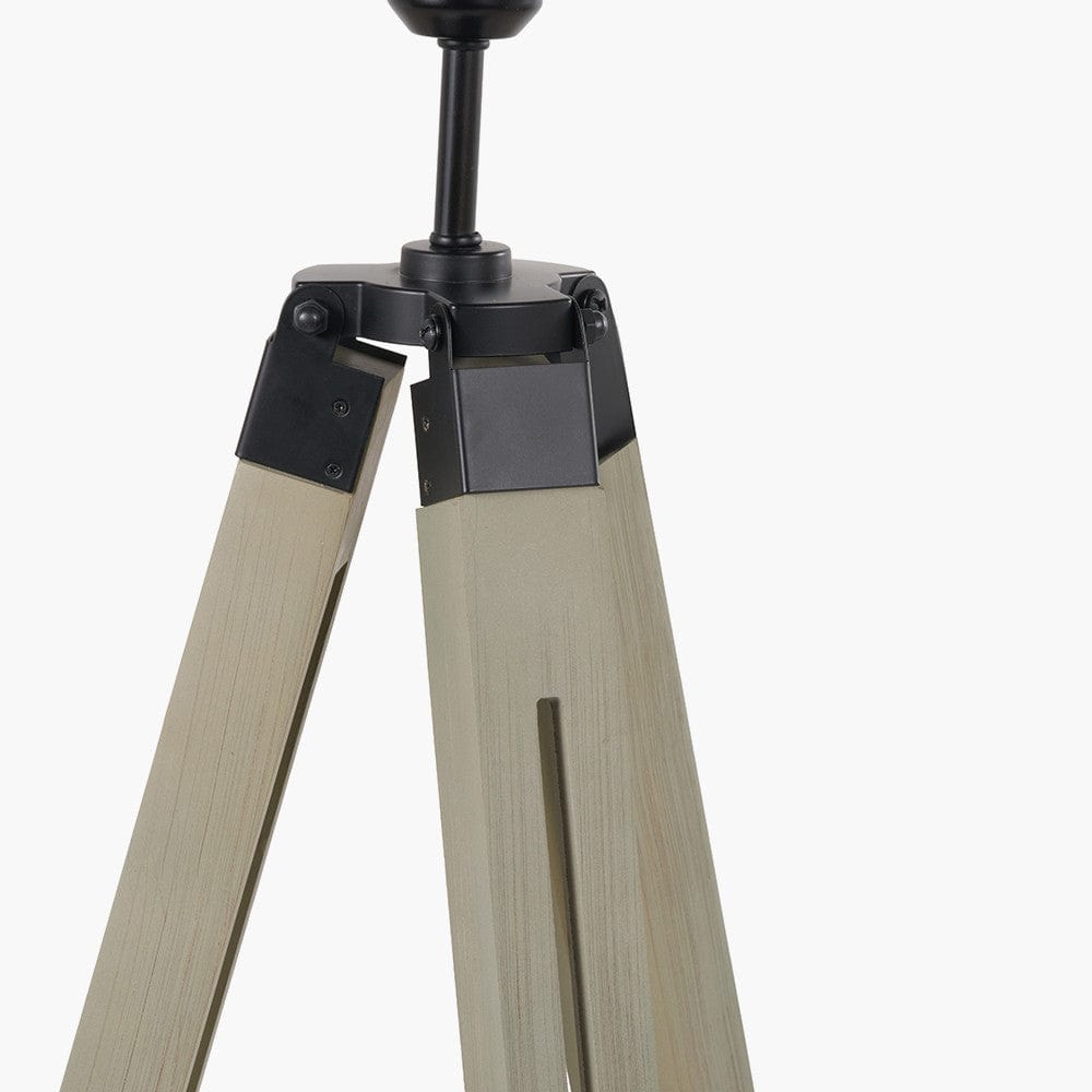 Windsor Sage Green Wooden Tripod Floor Lamp with Adelaide 40cm Black Tapered Cotton Mix Lampshade.