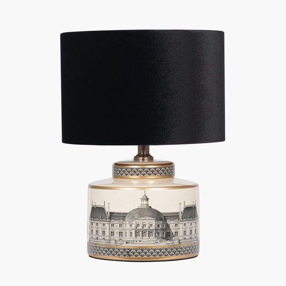 Wren Black and Cream Building Print Ceramic Table Lamp - Base Only.