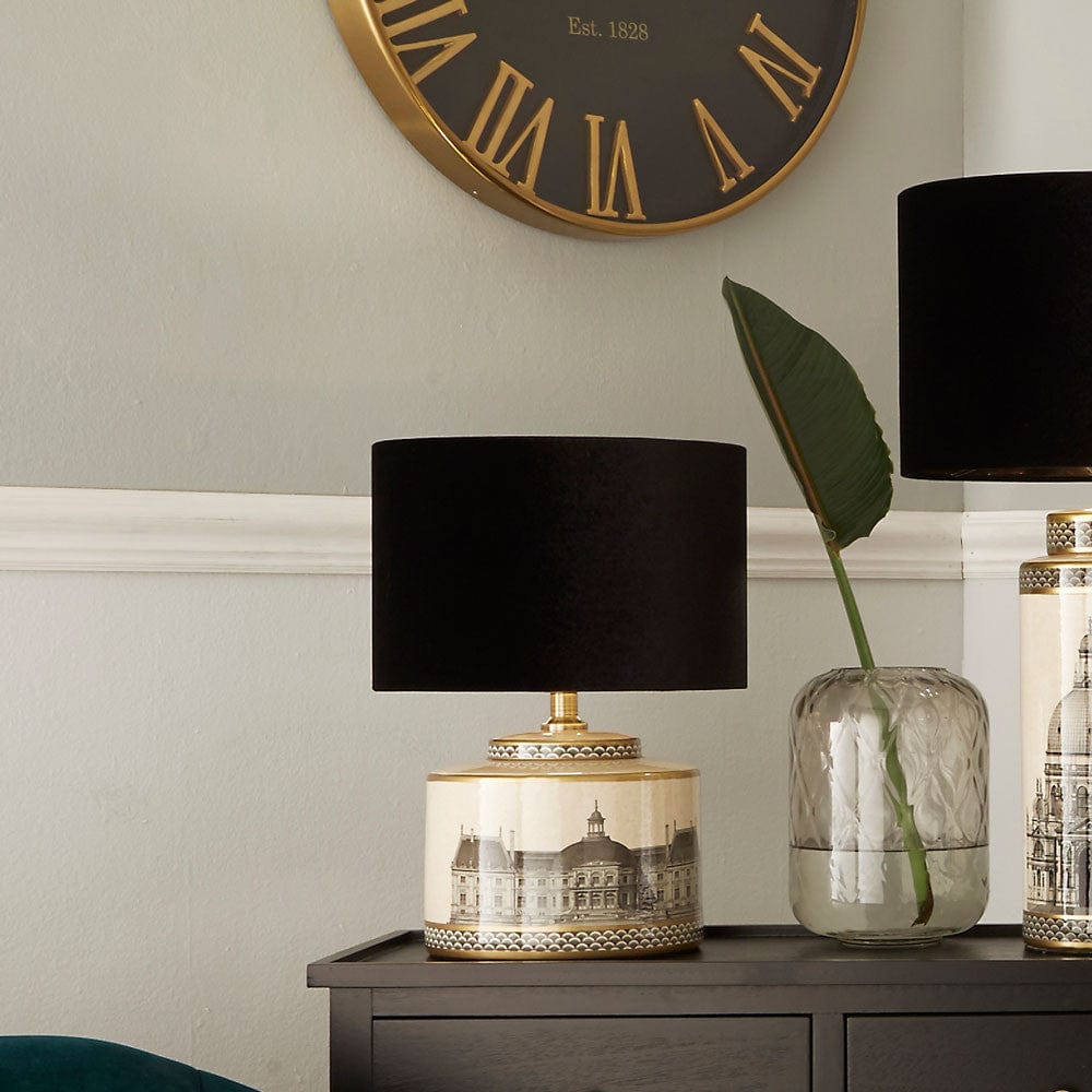 Wren Black and Cream Building Print Ceramic Table Lamp - Base Only.