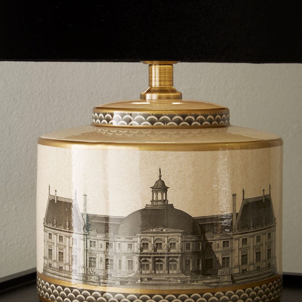 Wren Black and Cream Building Print Ceramic Table Lamp - Base Only.