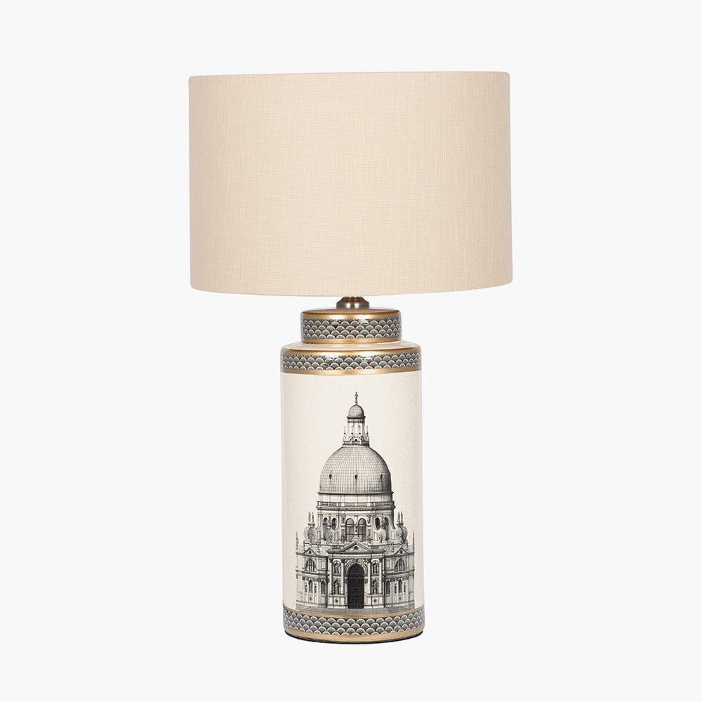 Wren Black and Cream Building Print Tall Ceramic Table Lamp - Base Only.