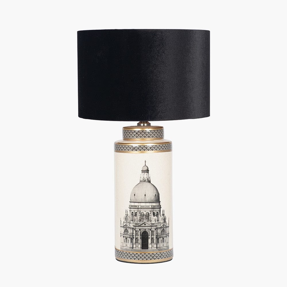 Wren Black and Cream Building Print Tall Ceramic Table Lamp - Base Only.