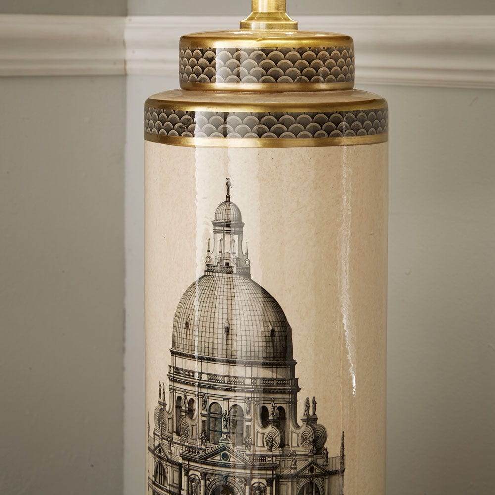 Wren Black and Cream Building Print Tall Ceramic Table Lamp - Base Only.