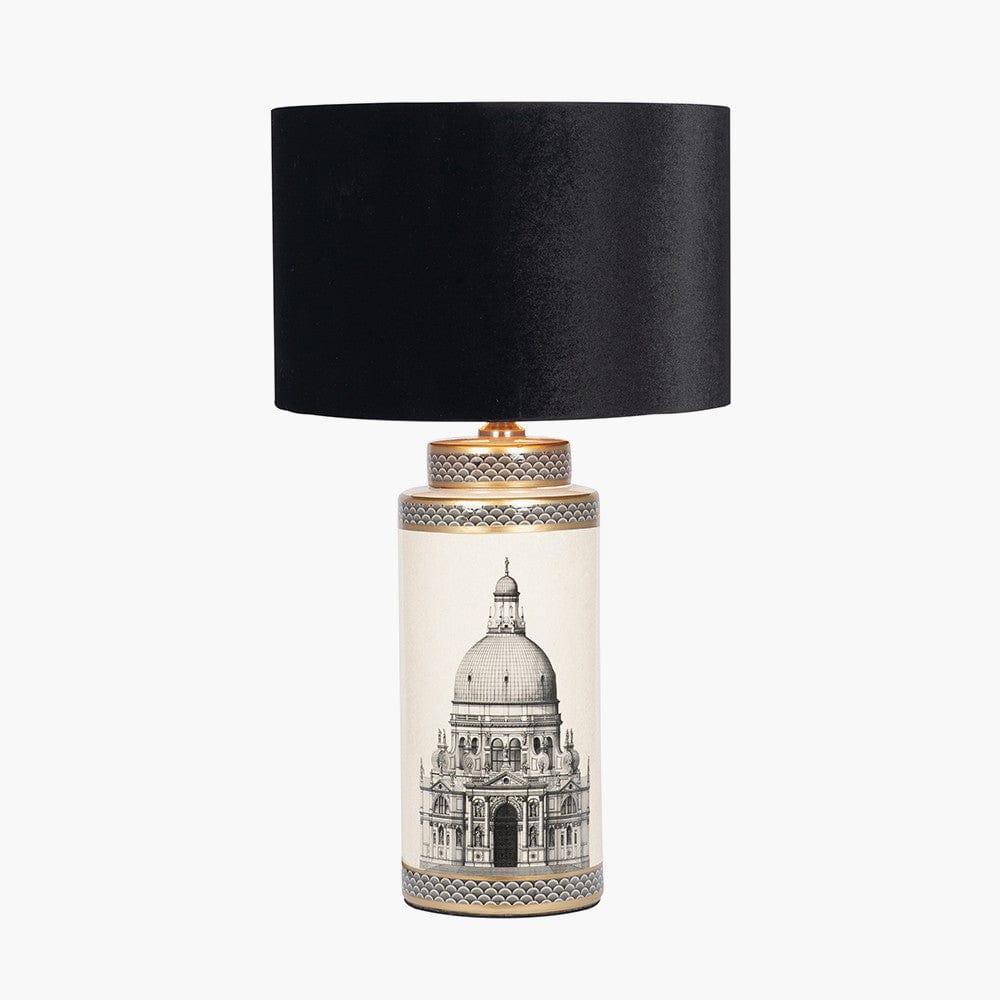 Pacific Lifestyle Lighting Wren Black and Cream Building Print Tall Ceramic Table Lamp - Base Only | OUTLET House of Isabella UK