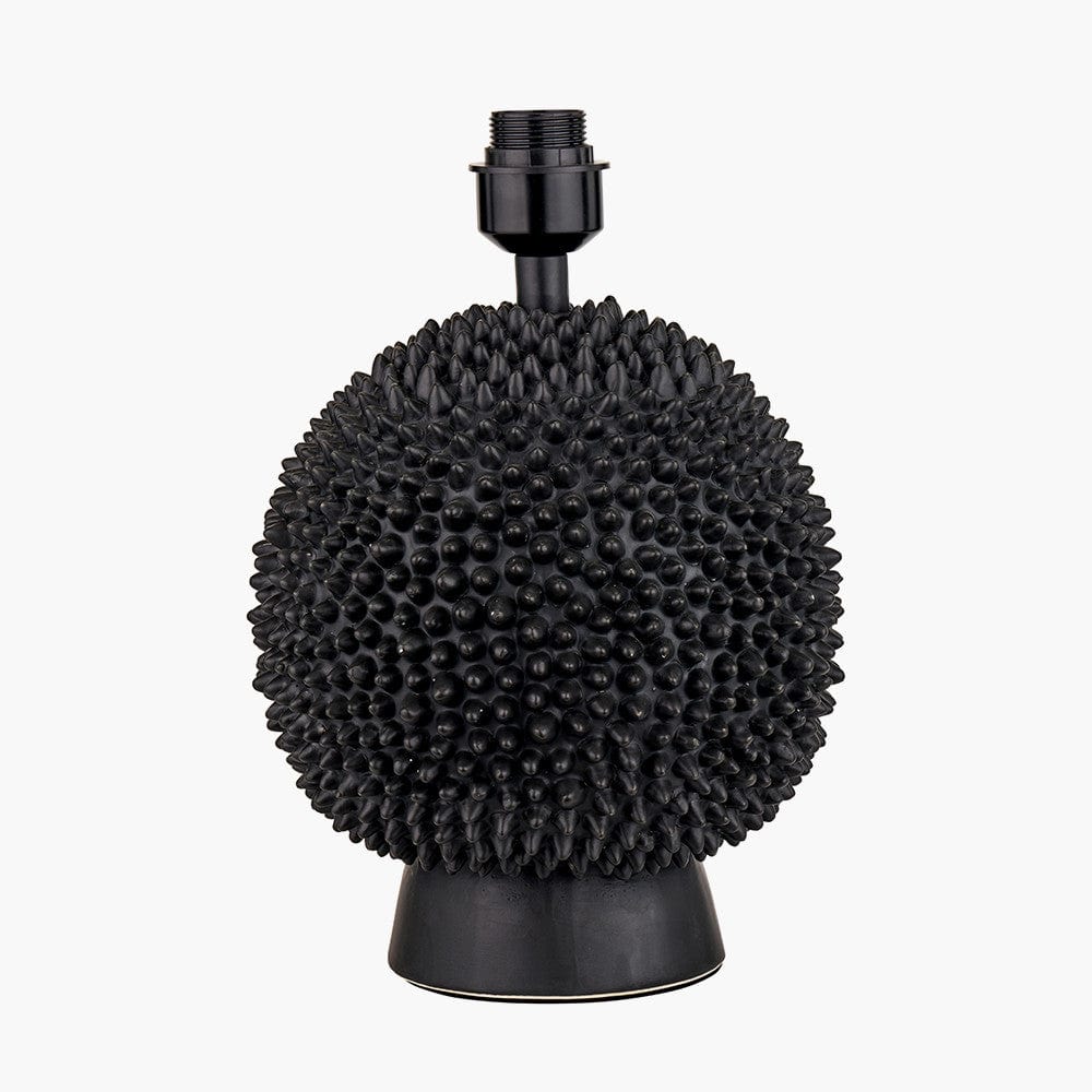 Wrenley Black Ceramic Sea Urchin Table Lamp Base with Henry 35cm White Handloom Cylinder Lampshade.