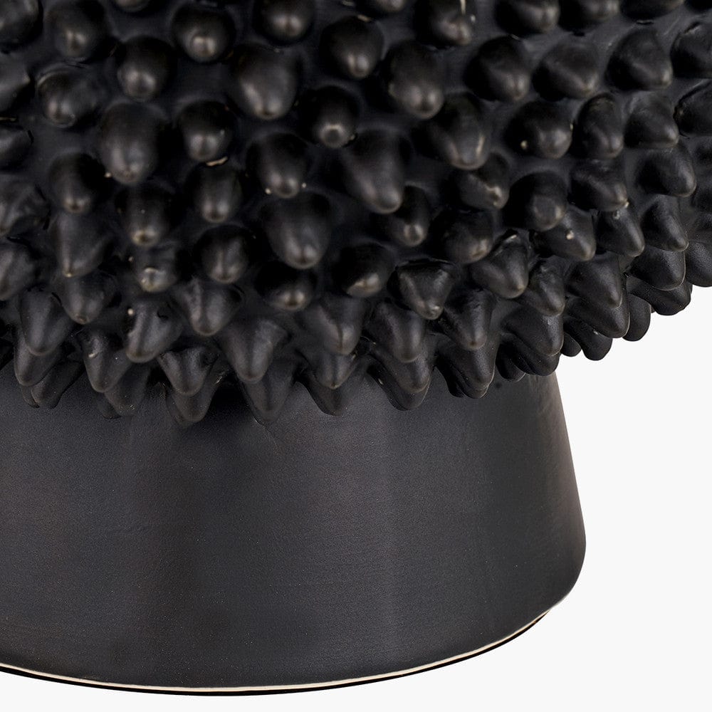 Wrenley Black Ceramic Sea Urchin Table Lamp Base with Henry 35cm White Handloom Cylinder Lampshade.