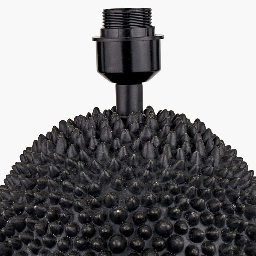 Wrenley Black Ceramic Sea Urchin Table Lamp Base with Henry 35cm White Handloom Cylinder Lampshade.