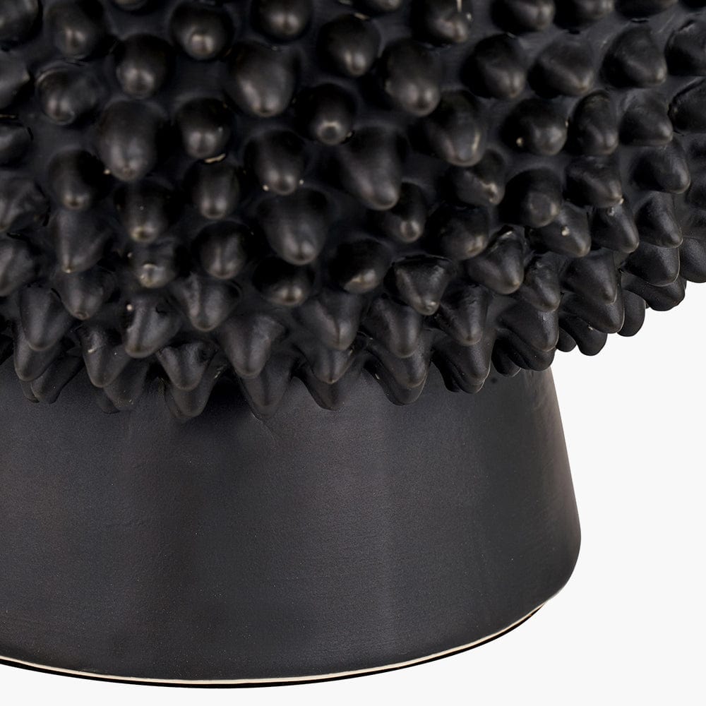 Wrenley Black Ceramic Sea Urchin Table Lamp Base with Henry 35cm White Handloom Cylinder Shade.