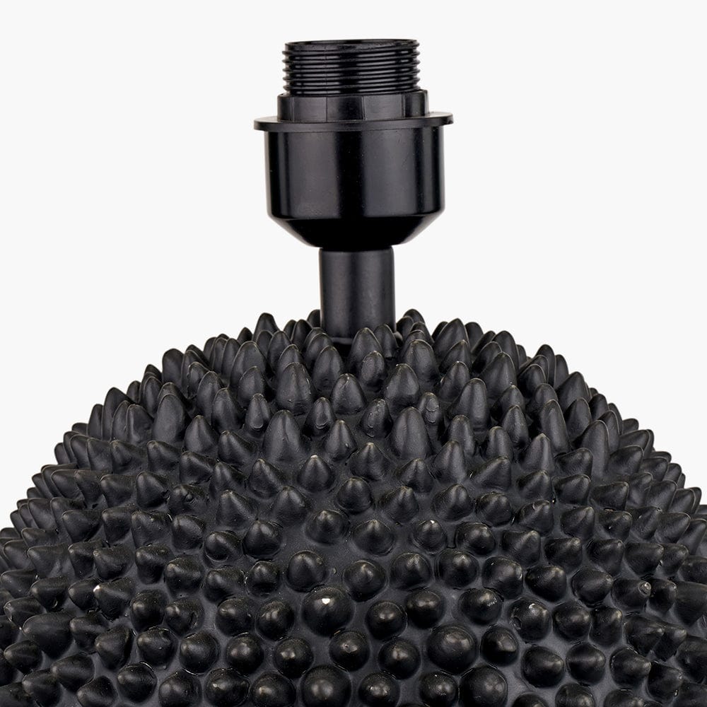 Wrenley Black Ceramic Sea Urchin Table Lamp Base with Henry 35cm White Handloom Cylinder Shade.