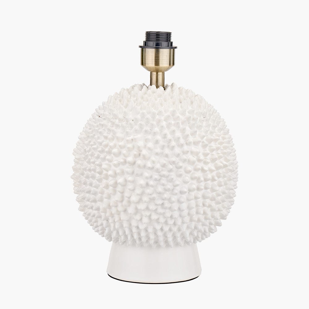 Wrenley Cream Ceramic Sea Urchin Table Lamp Base with Henry 35cm Grey Handloom Cylinder Lampshade.