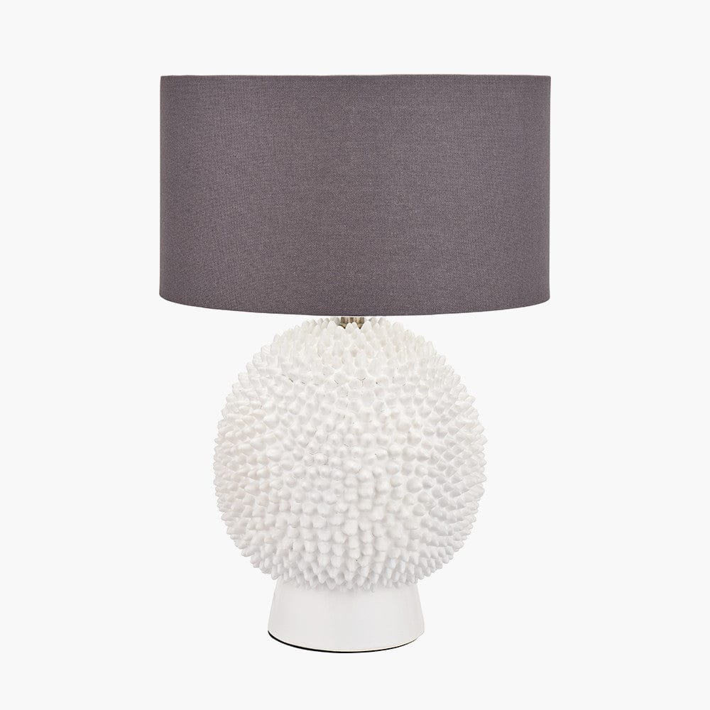Wrenley Cream Ceramic Sea Urchin Table Lamp Base with Henry 35cm Grey Handloom Cylinder Lampshade.