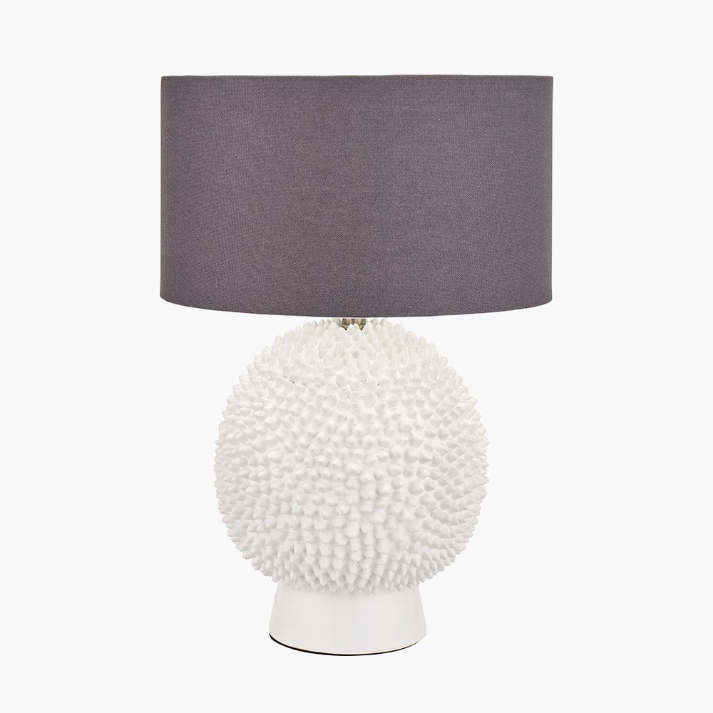 Pacific Lifestyle Lighting Wrenley Cream Ceramic Sea Urchin Table Lamp Base with Henry 35cm Grey Handloom Cylinder Shade House of Isabella UK