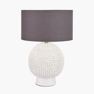 Pacific Lifestyle Lighting Wrenley Cream Ceramic Sea Urchin Table Lamp Base with Henry 35cm Grey Handloom Cylinder Shade House of Isabella UK