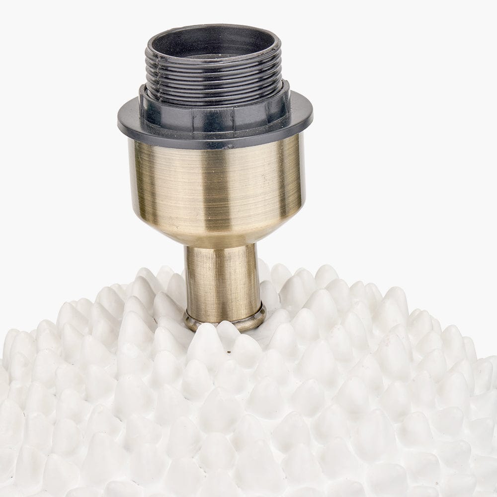 Wrenley Cream Ceramic Sea Urchin Table Lamp Base with Henry 35cm Grey Handloom Cylinder Shade.