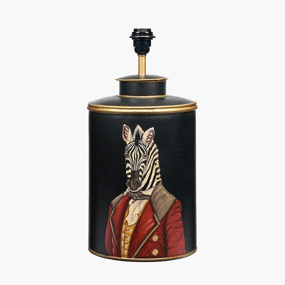 Pacific Lifestyle Lighting Zebra Black Hand Painted Metal Table Lamp Base with Harry 40cm Black Cotton Mix Cylinder Lampshade House of Isabella UK