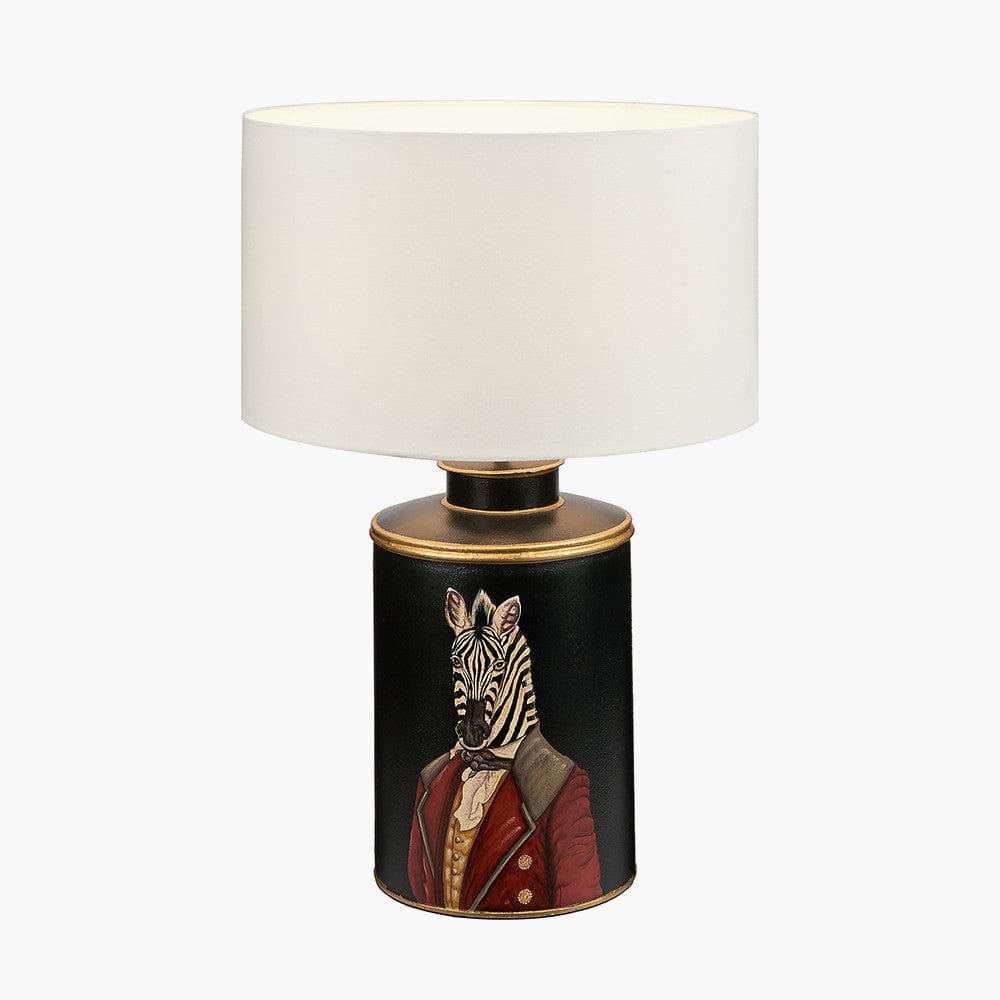 Zebra Black Hand Painted Metal Table Lamp.