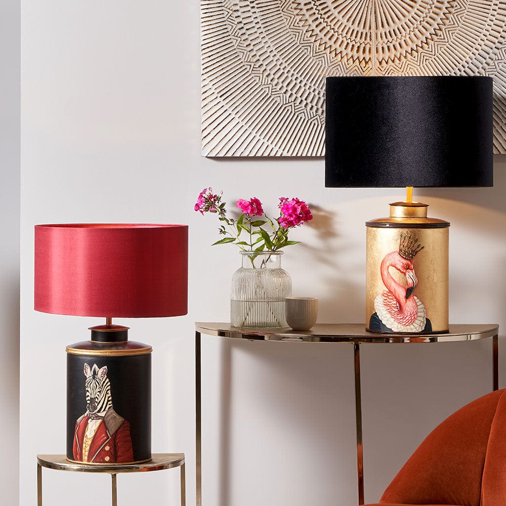 Zebra Black Hand Painted Metal Table Lamp.