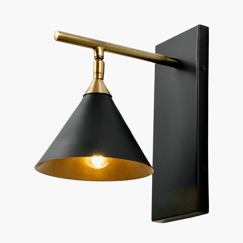 Zeta Matt Black and Antique Brass Wall Lamp.