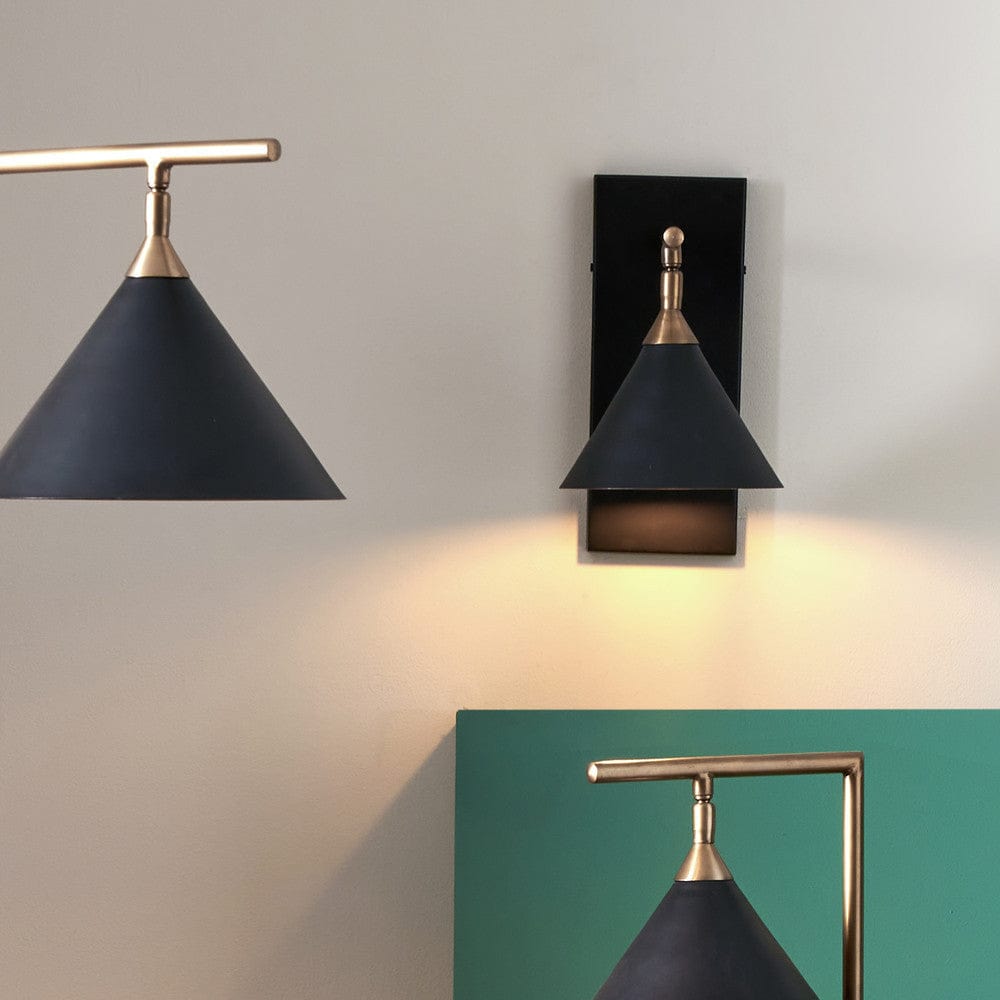 Zeta Matt Black and Antique Brass Wall Lamp.