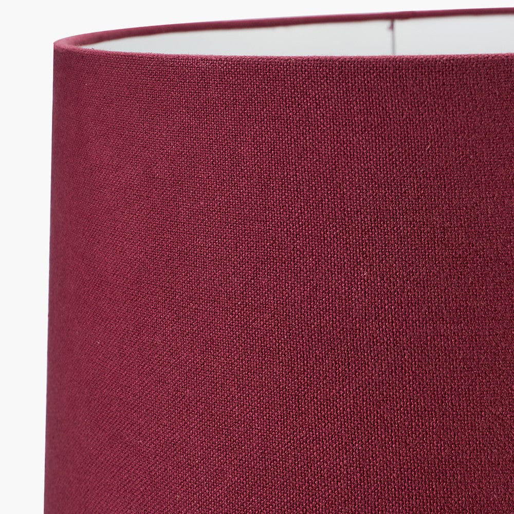 Zuri Antique Brass Metal Pot Table Lamp Base with Henry 40cm Mulberry Handloom Cylinder Lampshade.