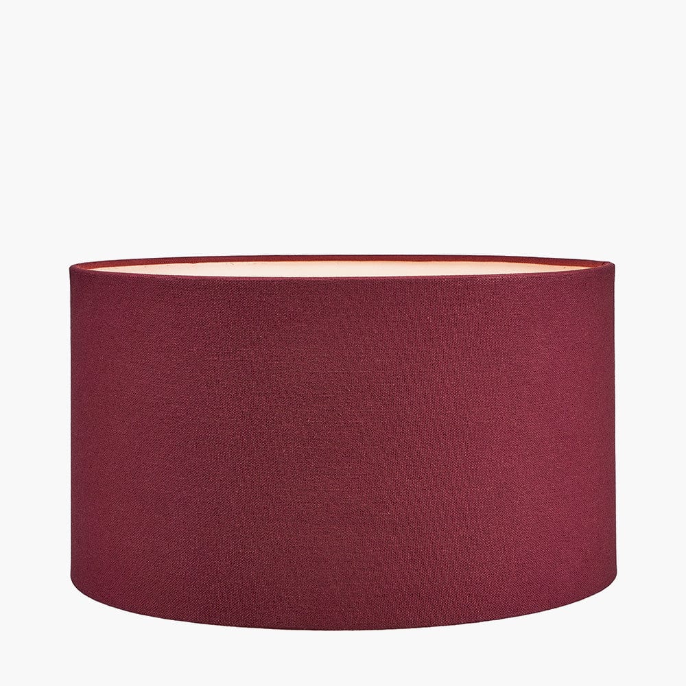 Zuri Antique Brass Metal Pot Table Lamp Base with Henry 40cm Mulberry Handloom Cylinder Lampshade.