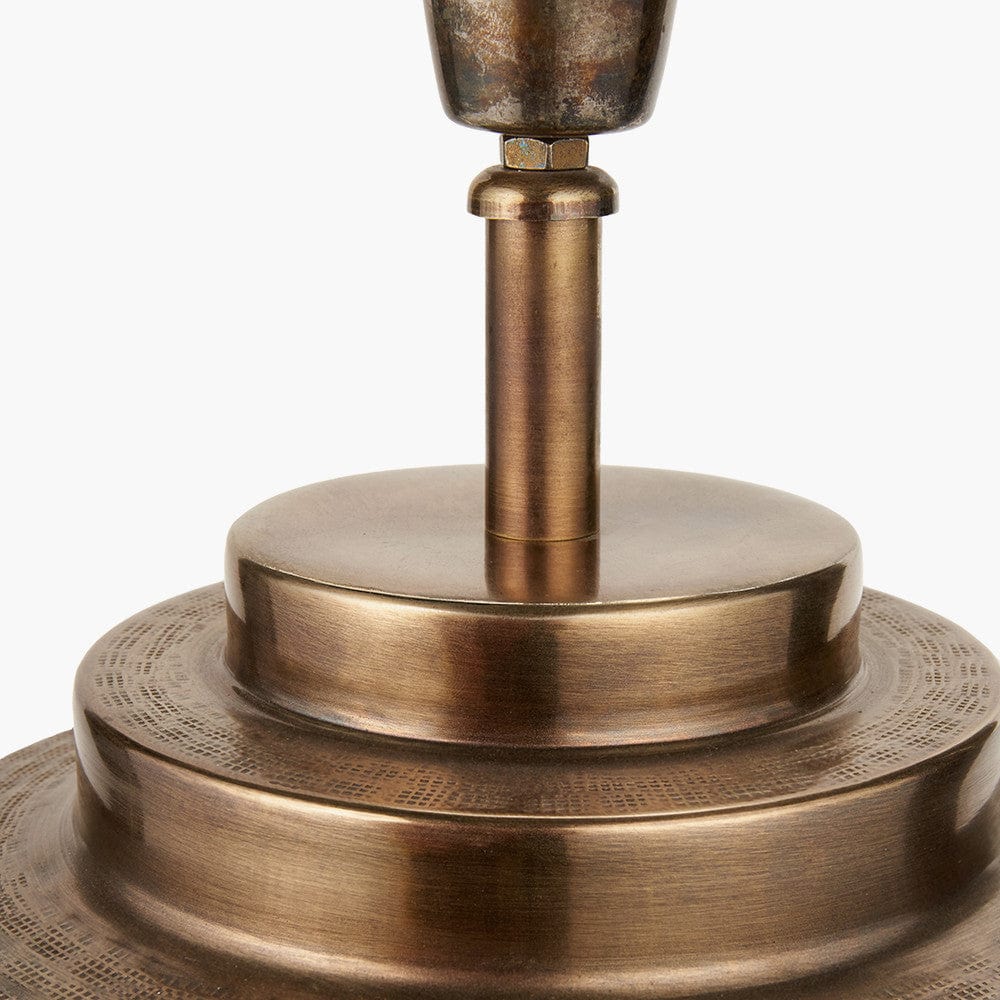 Zuri Antique Brass Metal Pot Table Lamp Base with Henry 40cm Mulberry Handloom Cylinder Lampshade.