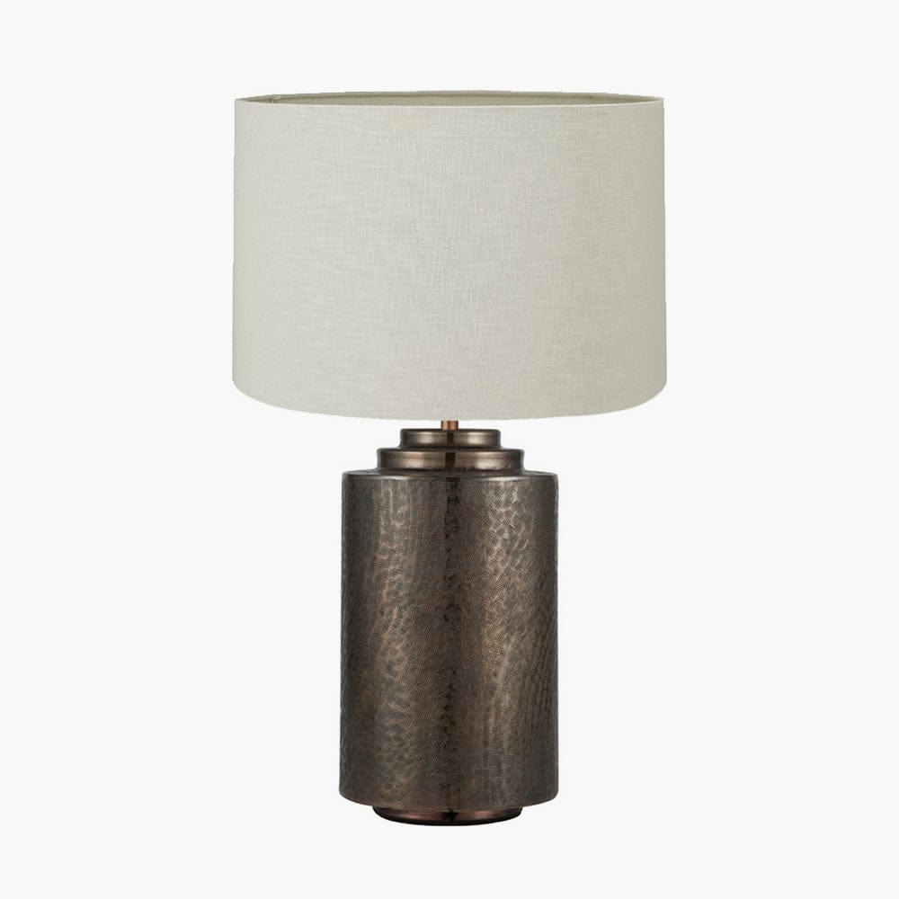 Zuri Large Antique Brass Metal Pot Table Lamp Base with Lino 45cm Cream Self Lined Linen Cylinder Lampshade.