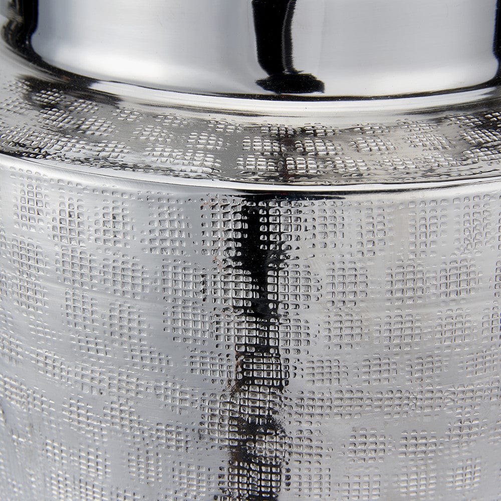 Zuri Large Shiny Silver Metal Pot Table Lamp Base with Henry 45cm White Handloom Cylinder Lampshade.
