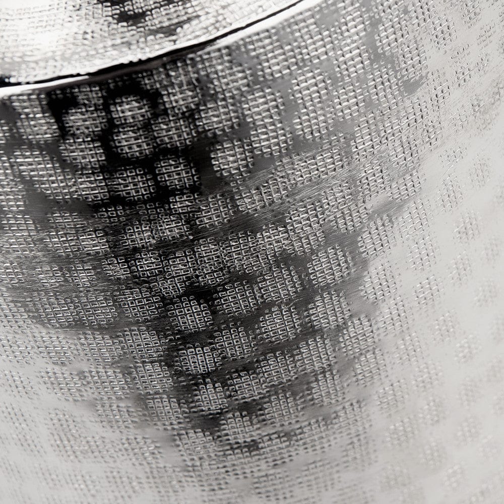 Zuri Shiny Silver Metal Pot Table Lamp Base with Lino 40cm White Self Lined Linen Cylinder Lampshade.