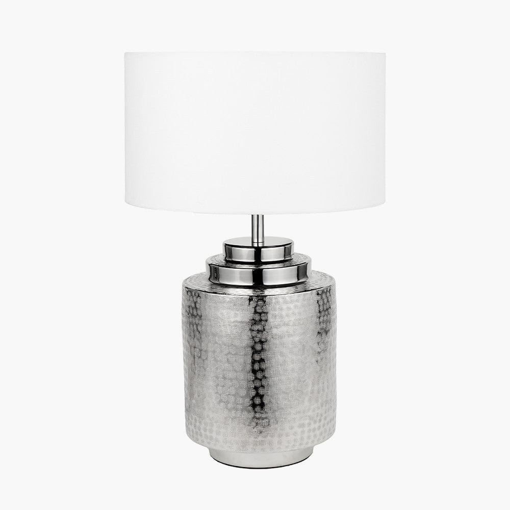 Zuri Shiny Silver Metal Pot Table Lamp.
