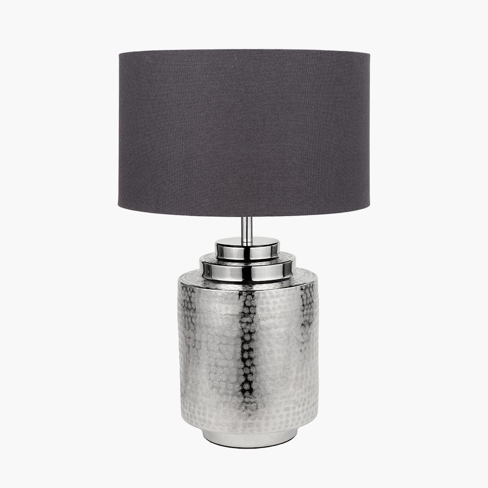 Zuri Shiny Silver Metal Pot Table Lamp.