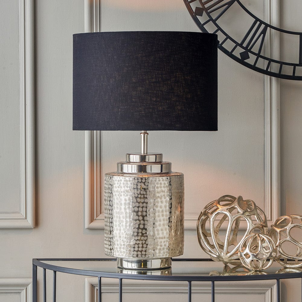 Zuri Shiny Silver Metal Pot Table Lamp.