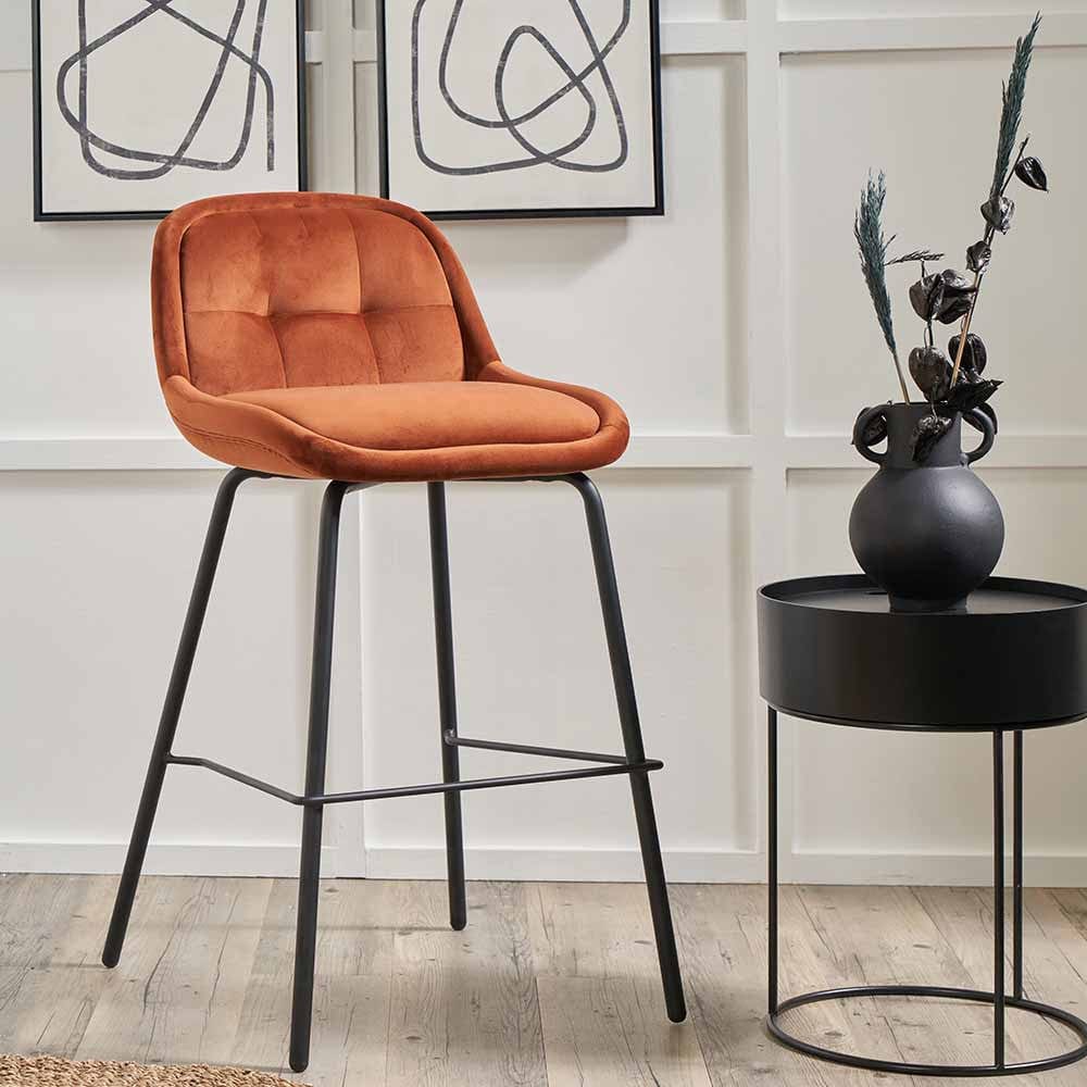 Alba Cinnamon Velvet and Black Metal Bar Stool | OUTLET.