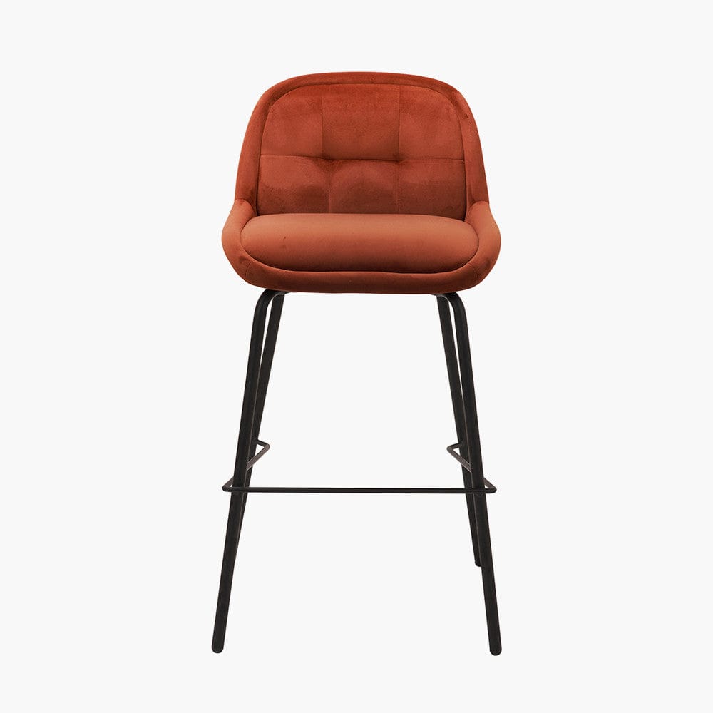 Alba Cinnamon Velvet and Black Metal Bar Stool | OUTLET.