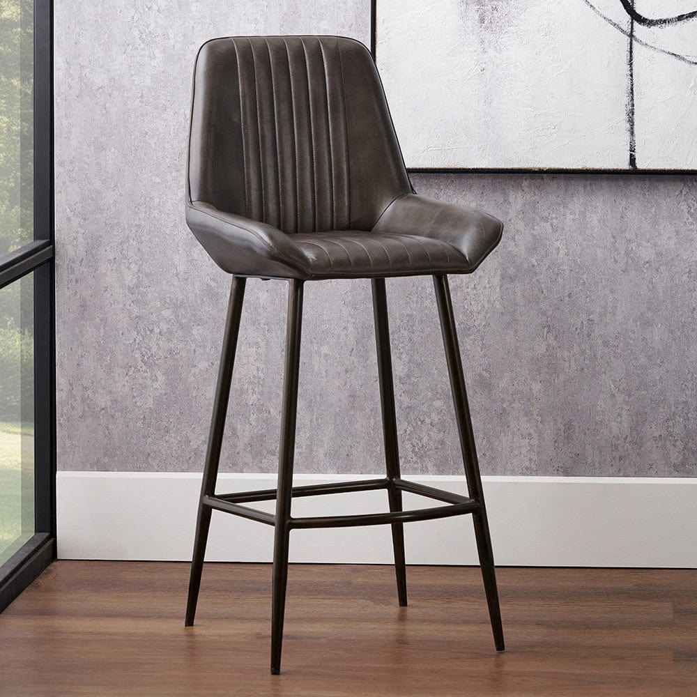 Angelo Peppercorn Leather and Bronze Metal Retro Bar Stool.